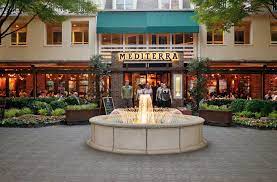 Private dining room with fountain at Mediterra Restaurant, perfect for events and gatherings.