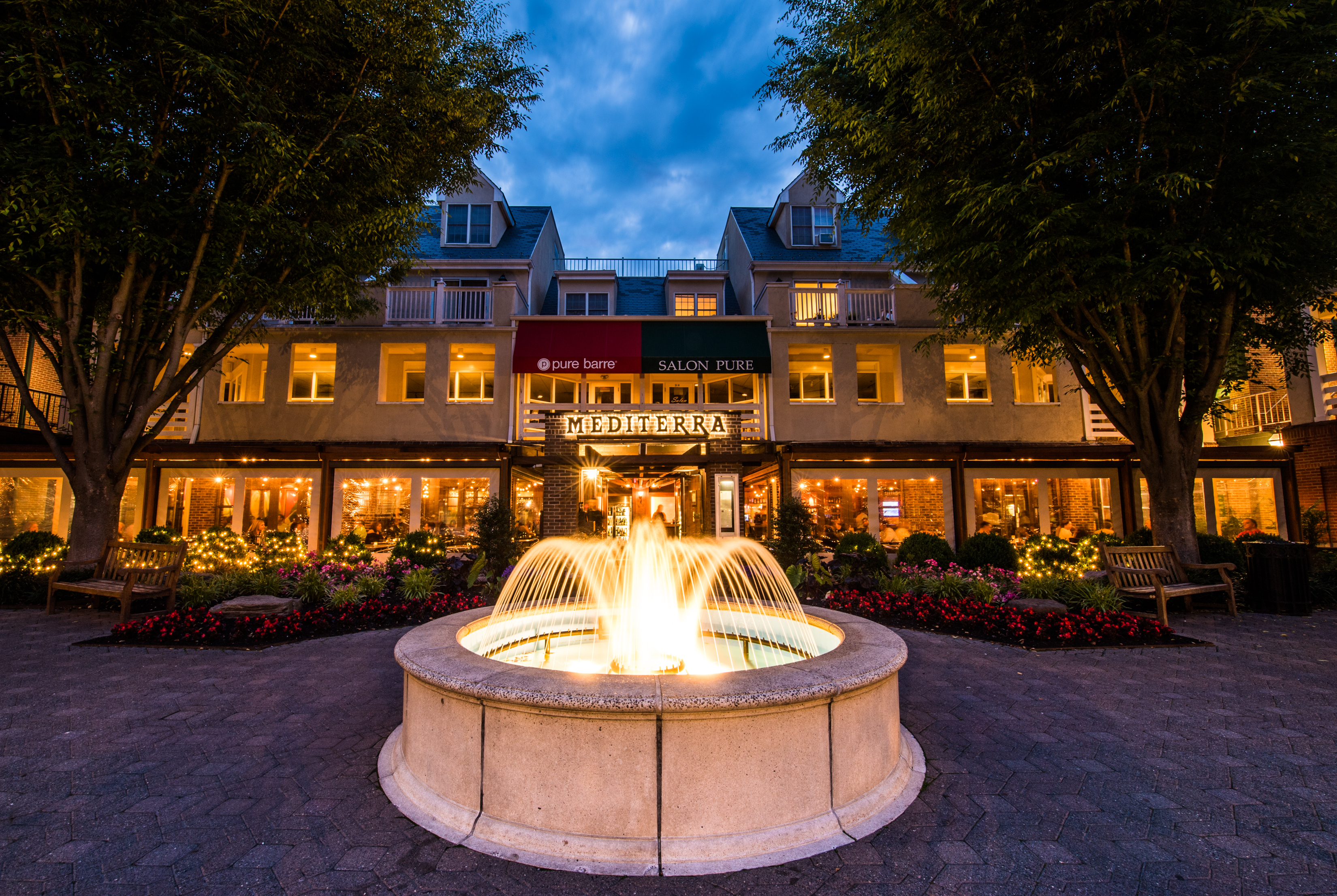Private dining room at Mediterra Restaurant, featuring elegant architecture for events.