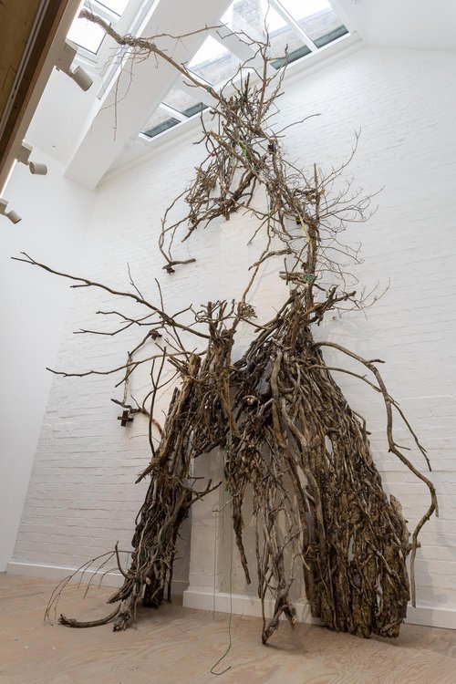 Ground Floor Gallery Space with branch installation, perfect for nature-themed events.