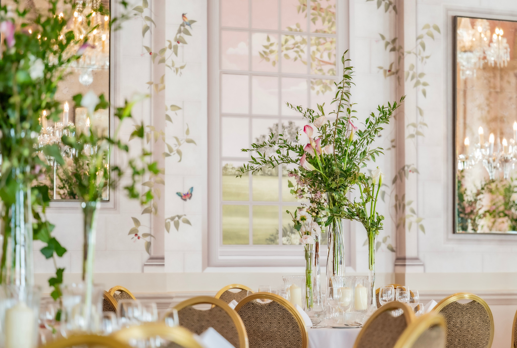 Queen Mary Hall wedding reception, floral decor