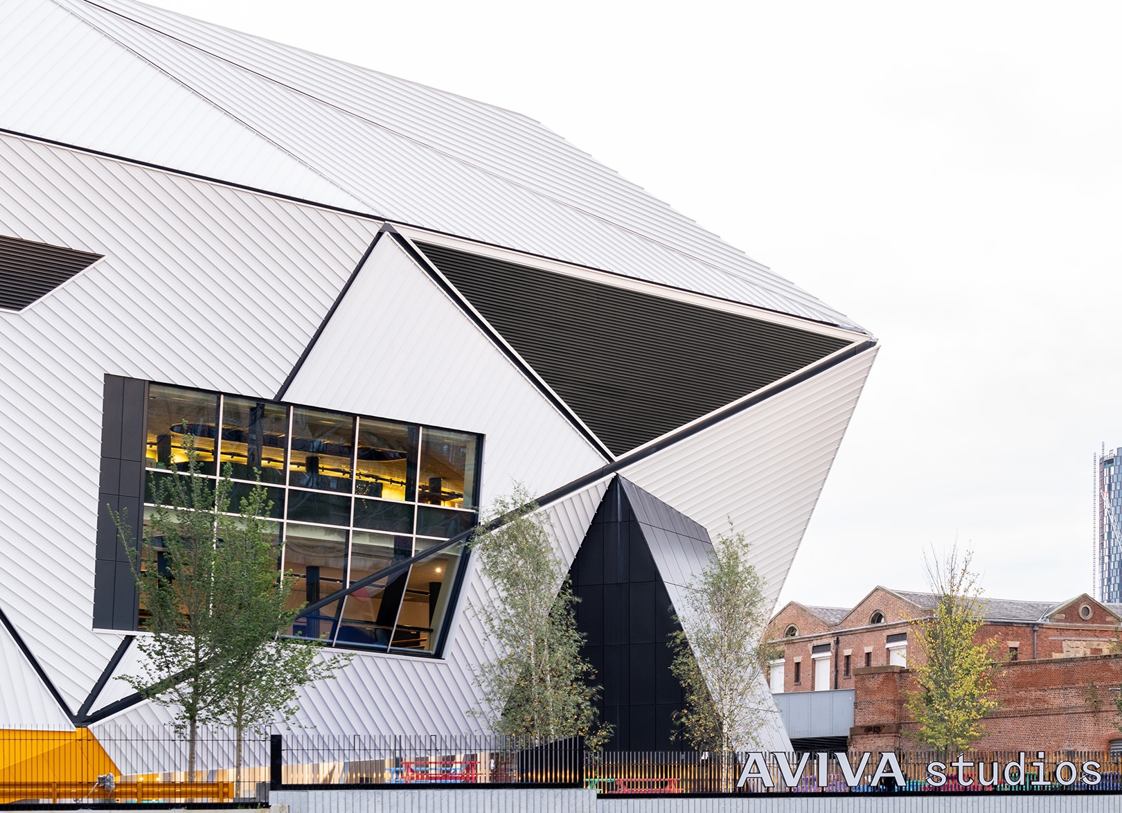 Modern Aviva Studios venue with geometric design, perfect for innovative events and gatherings.