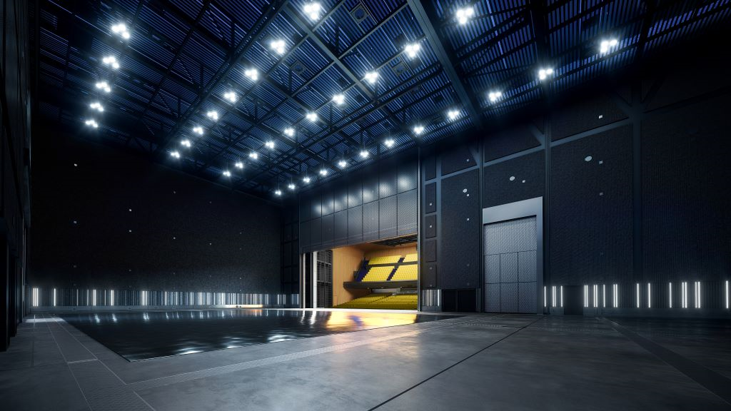 Spacious event space in Aviva Studios with high ceilings, ideal for exhibitions and gatherings.