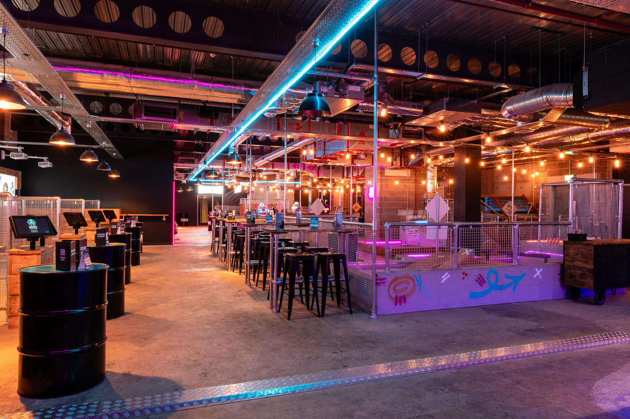 Vibrant event space at Boom Battle Bar Oxford Street for private hire gatherings.