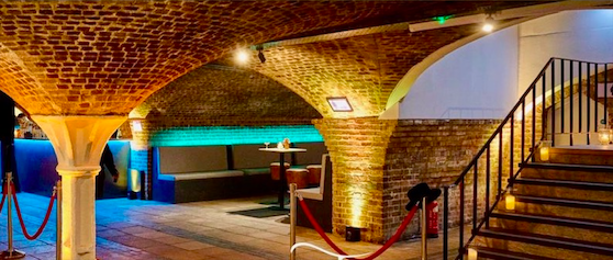 Stylish underground venue with brick arches, ideal for networking events and product launches.