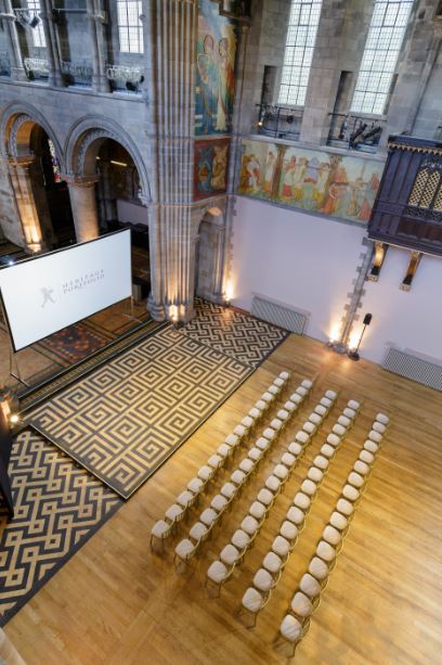 Event space in Mansfield Traquair with large screen, ideal for conferences and workshops.