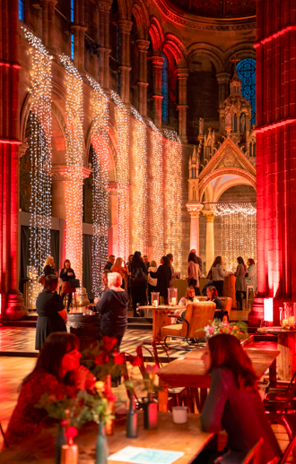 Elegant event space with fairy lights at Mansfield Traquair for networking and social gatherings.