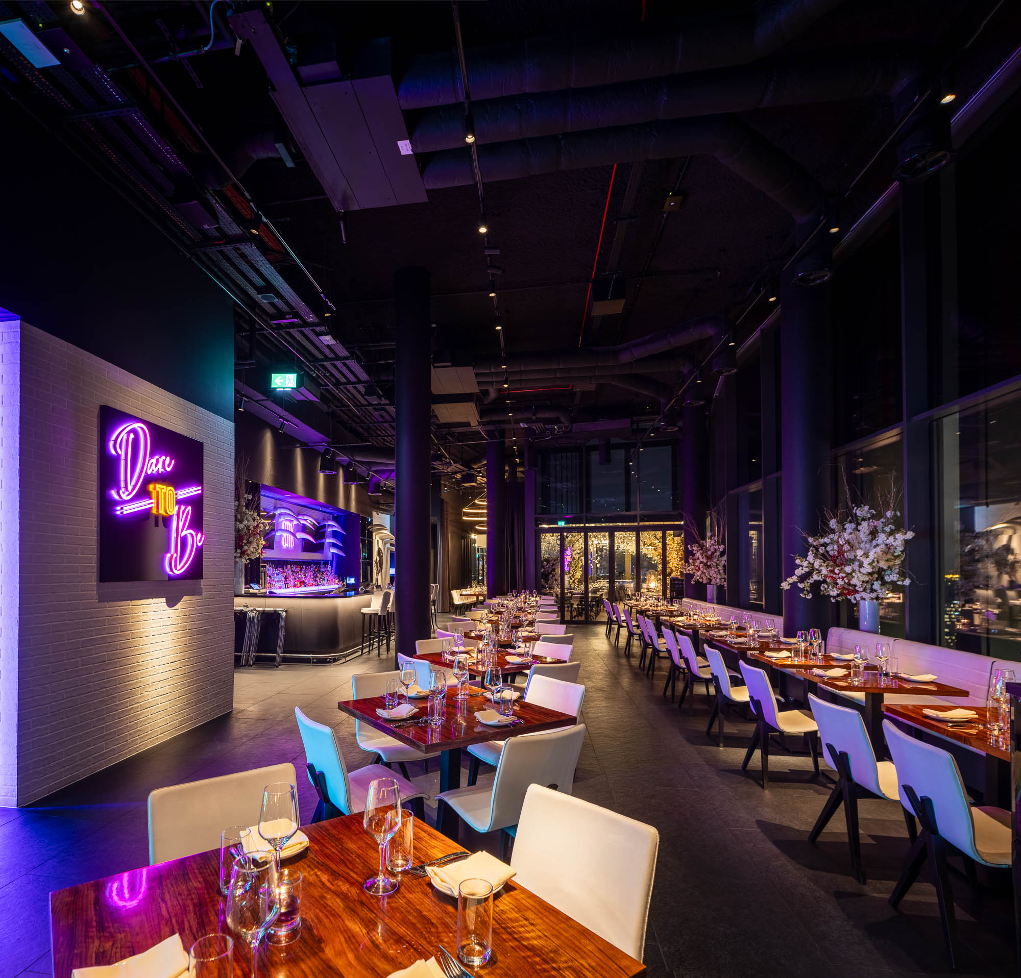 Full Venue at STK Rooftop Stratford, modern dining space for upscale events and celebrations.