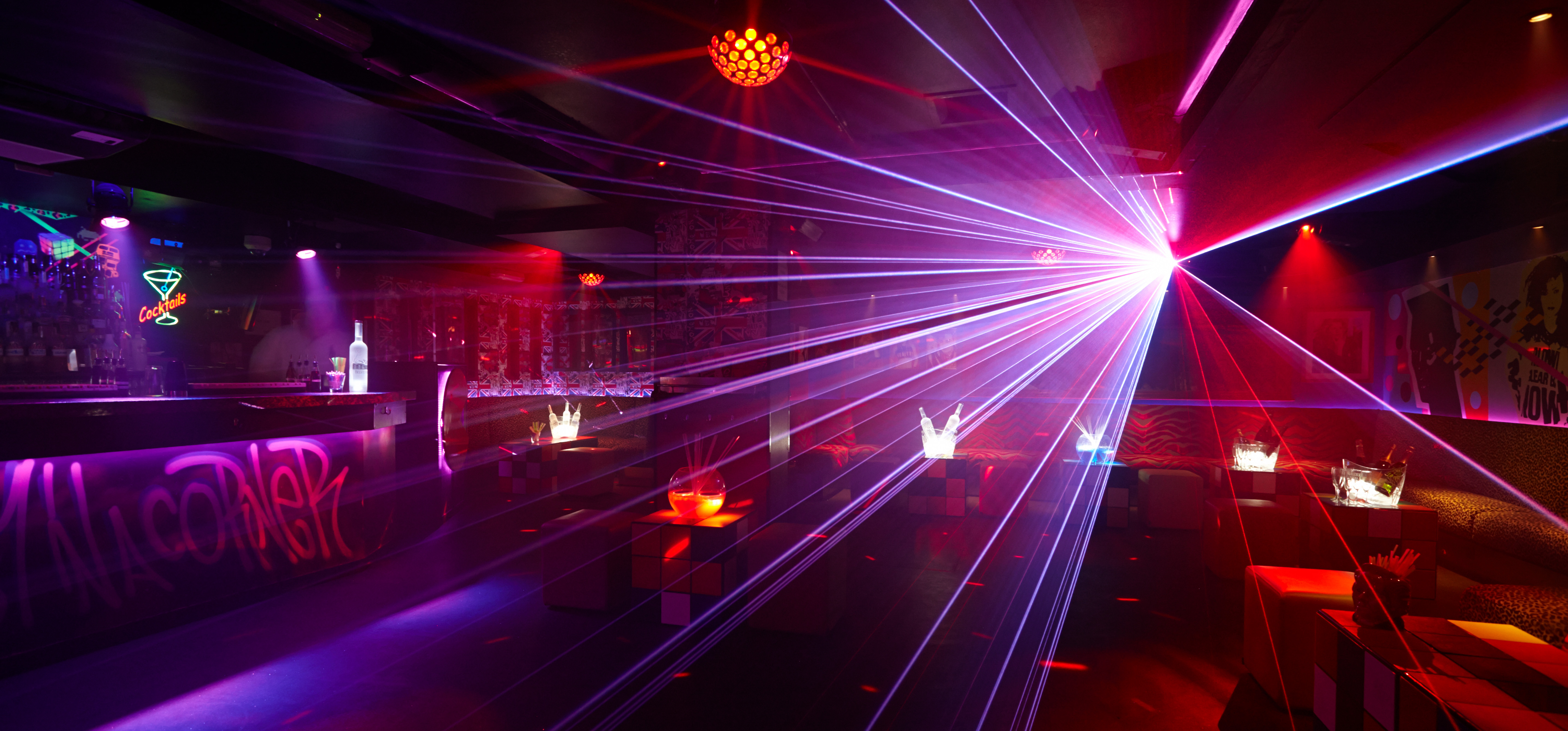 Vibrant event space at Maggie's Whole Venue with dynamic lighting for parties and corporate events.