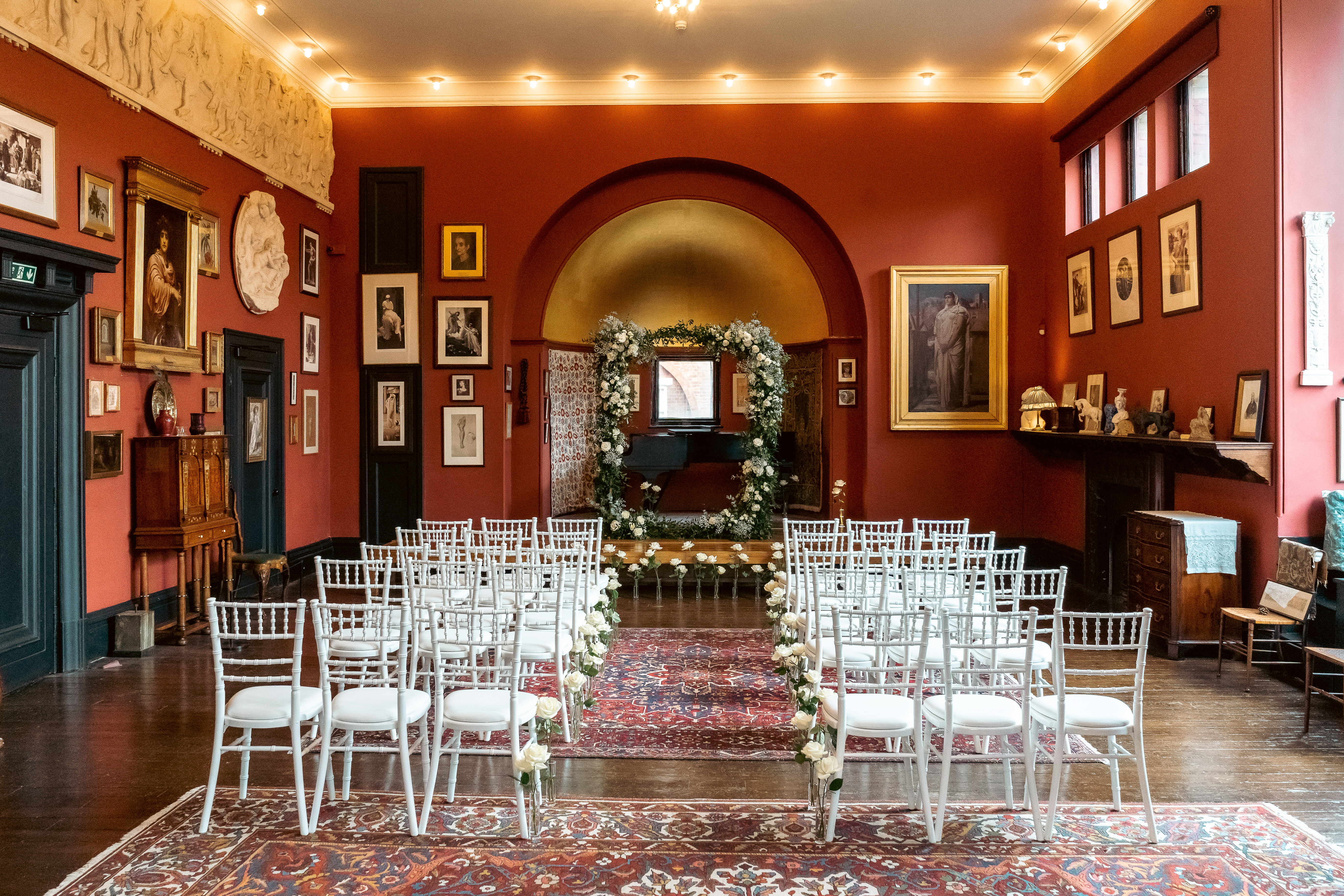 Artist's Studio in Leighton House, elegant floral display, intimate wedding venue.