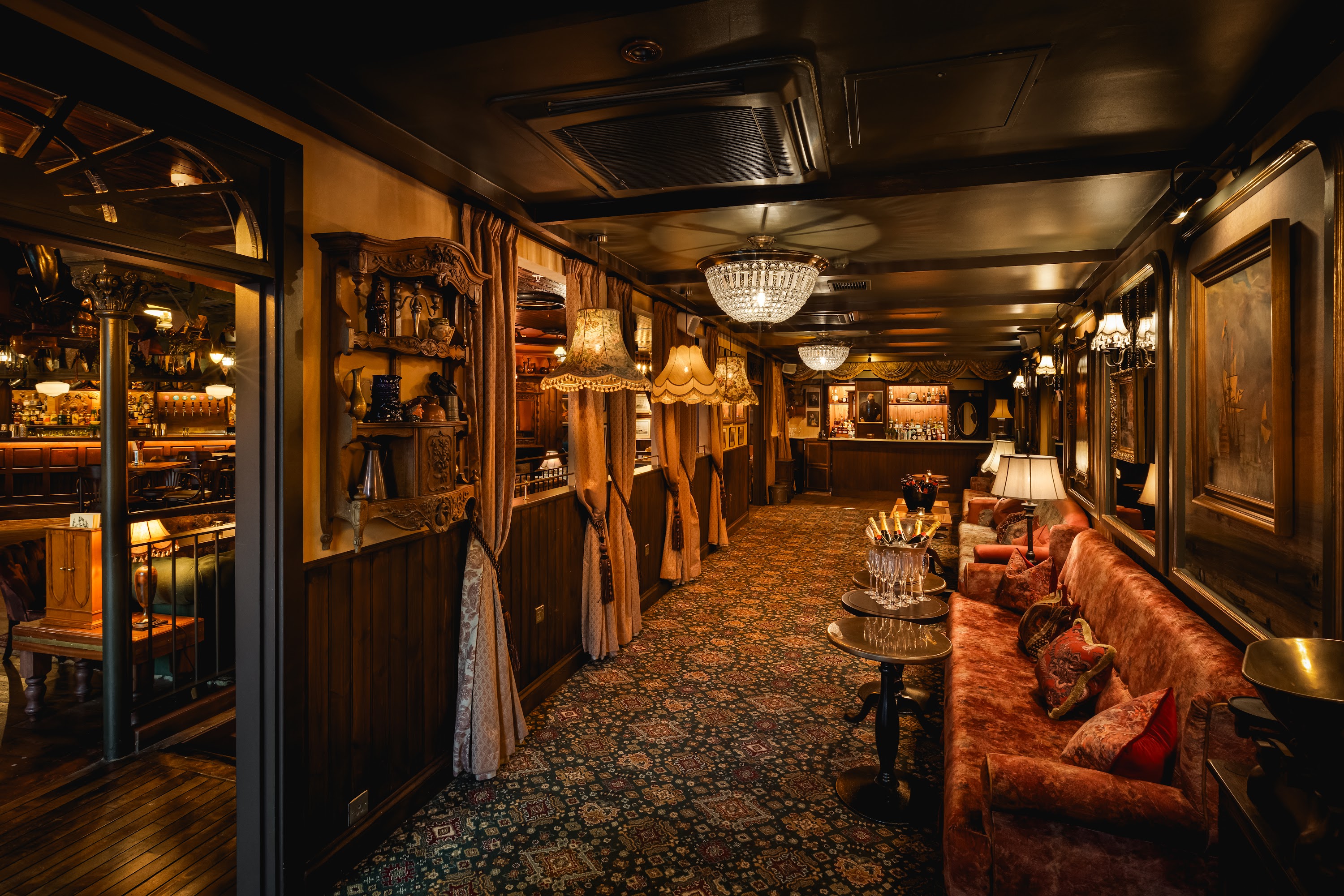 Elegant Saloon Bar at Mr Fogg's City Tavern, ideal for intimate gatherings and networking events.