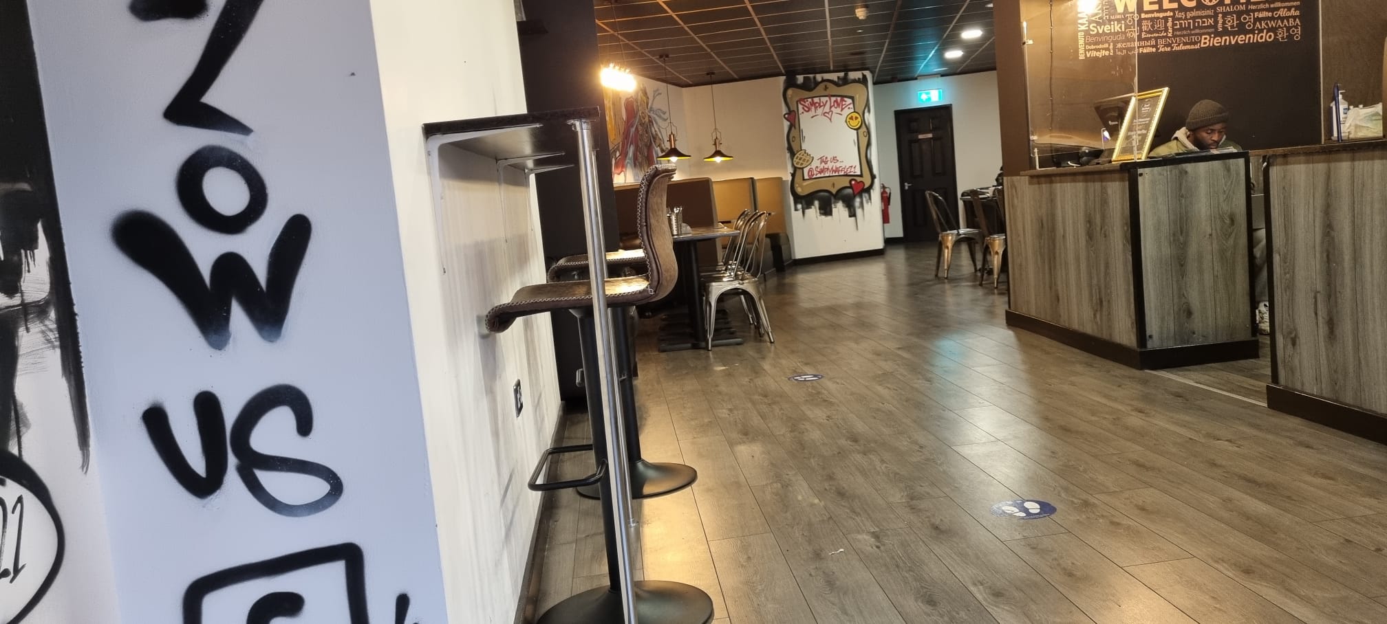 Modern event space at Simply Wafflez, ideal for networking and workshops with casual seating.