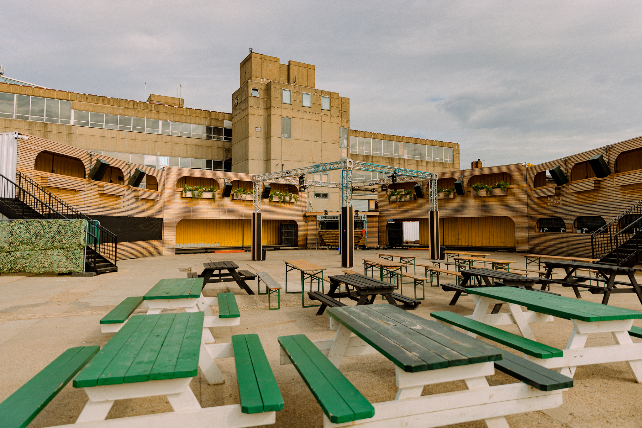 Versatile outdoor event space with unique design for gatherings and concerts at The Cause.