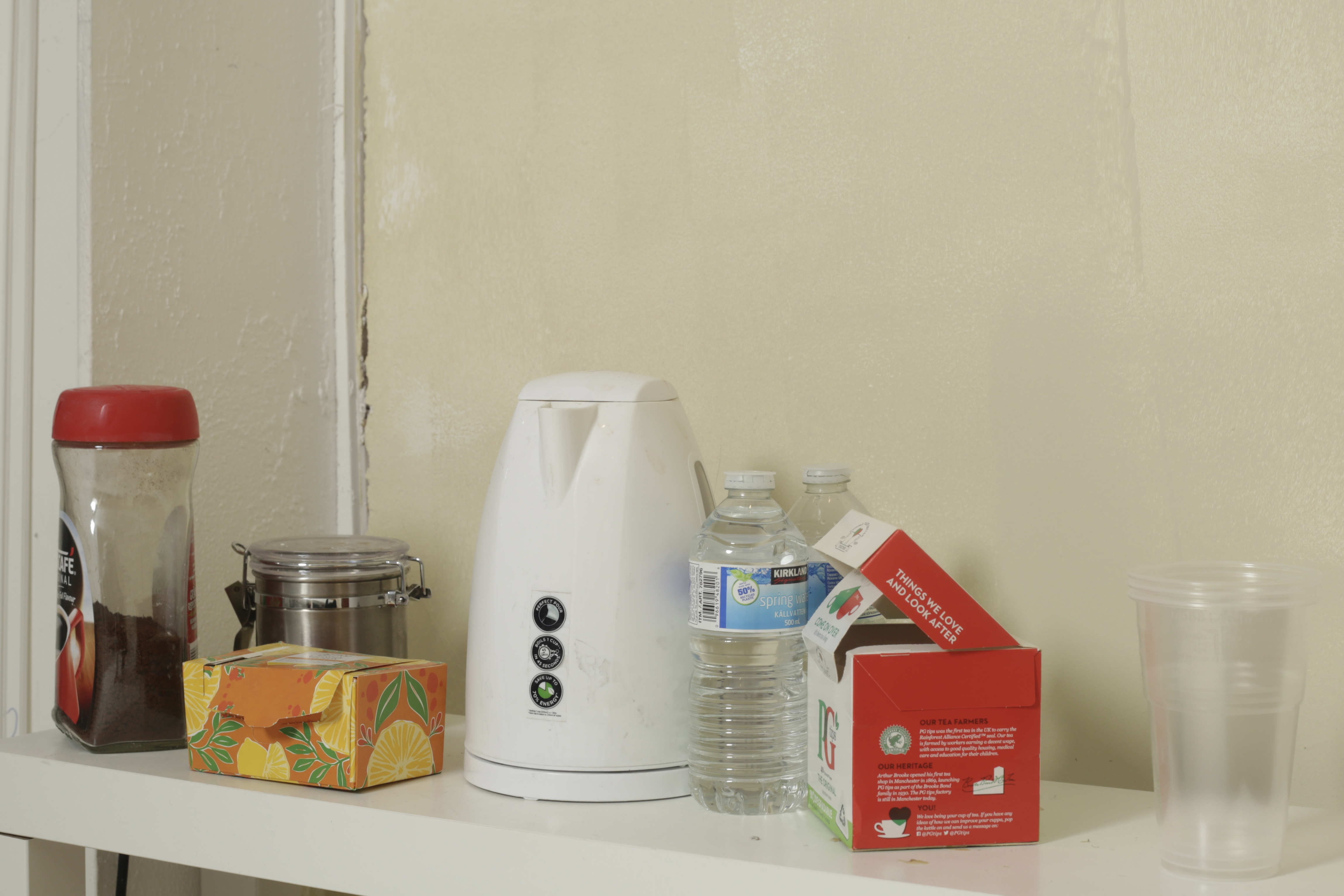 Meeting Room refreshment station with kettle, tea, coffee for engaging meetings.