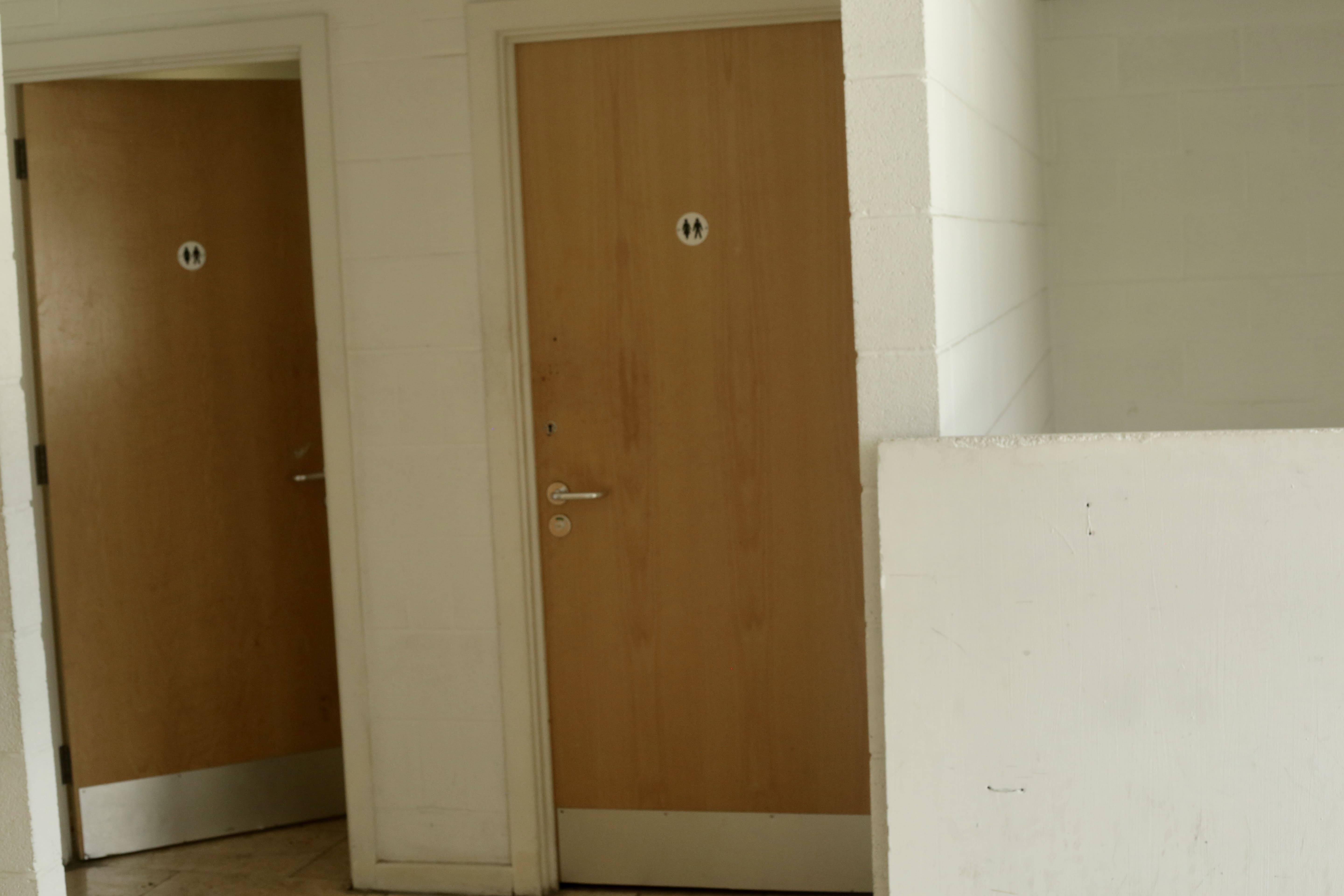 Meeting Room at Blankbox Studio with restroom doors for event attendee convenience.