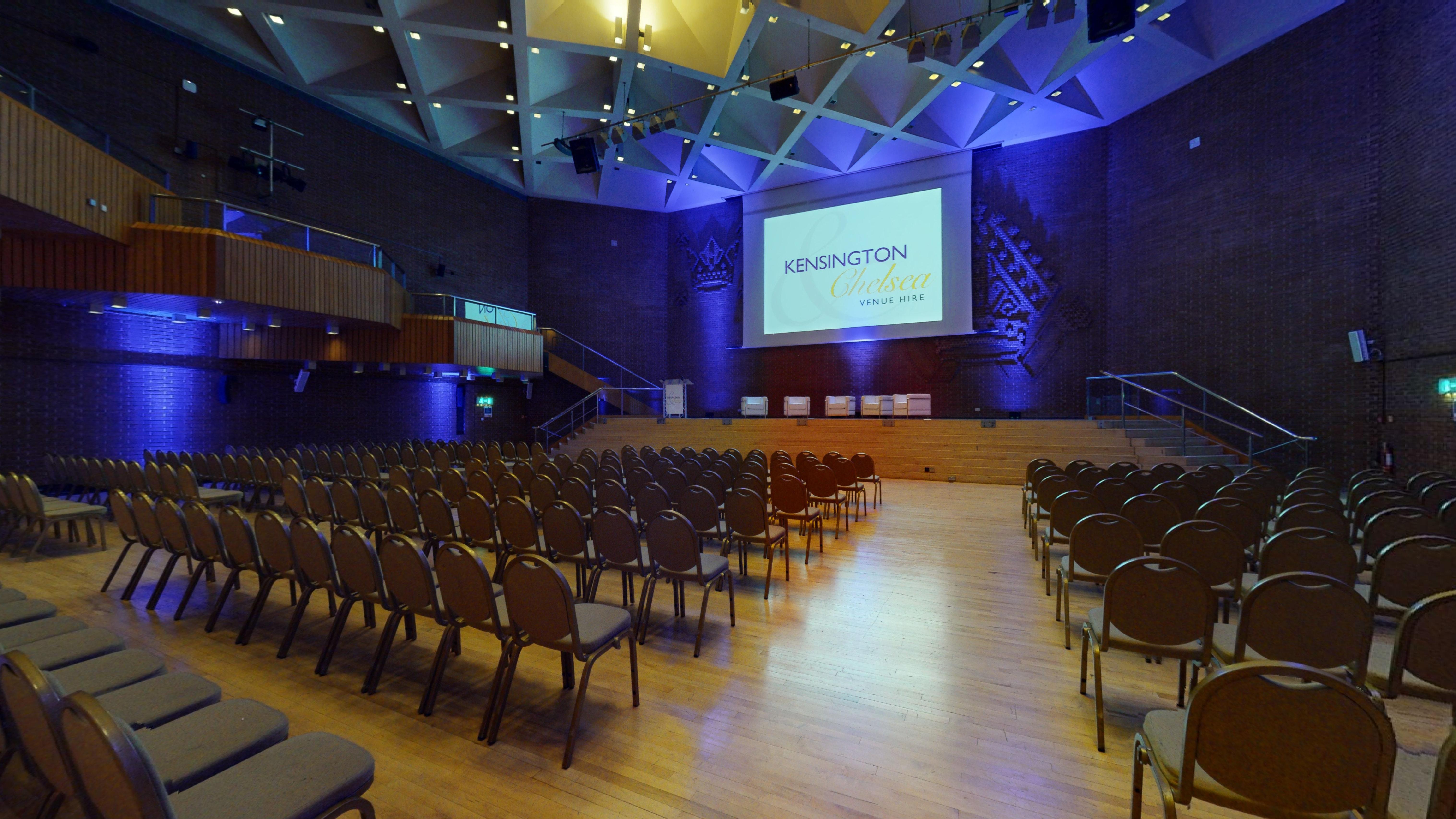Great Hall in Kensington Conference Centre, spacious seating for conferences and presentations.