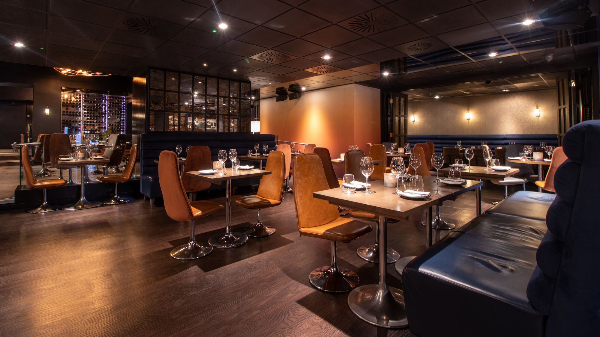 Modern dining space in Leeds, ideal for intimate gatherings and corporate dinners.