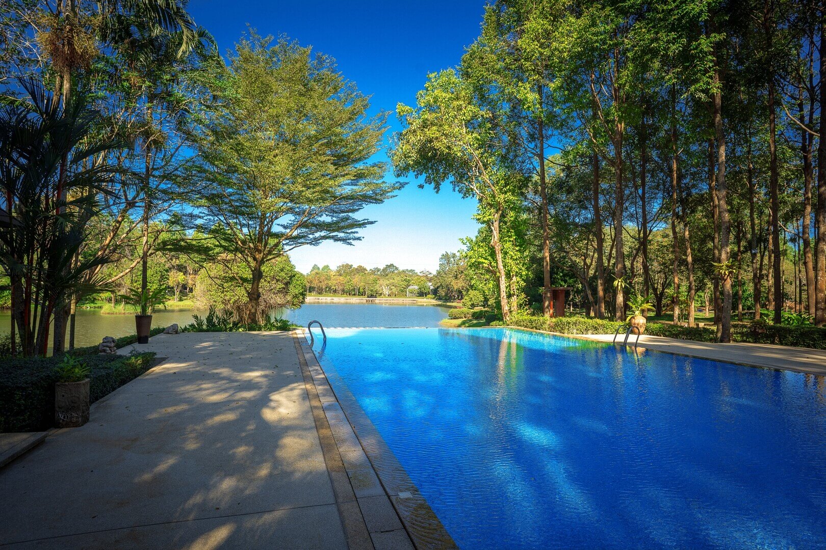 Serene swimming pool at Pure Moon, ideal for retreats and team-building events.