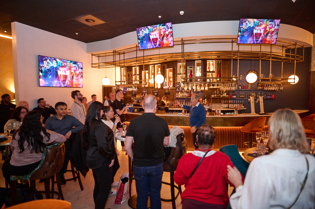 Vibrant networking event at Newton's Bar, modern venue in Gravity MAX Wandsworth.