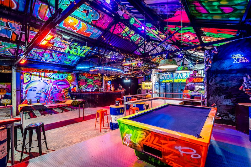 Vibrant graffiti-themed event space in Birmingham for casual gatherings and team-building.