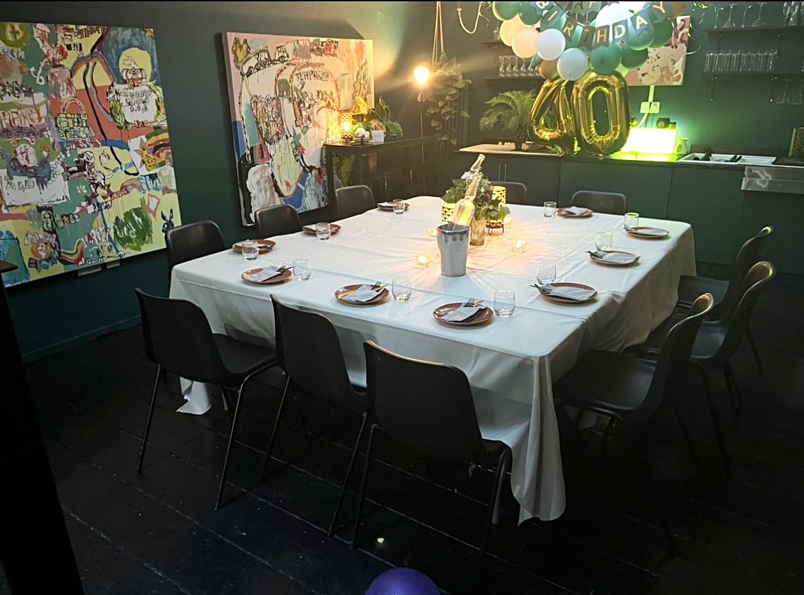 Elegant dining table setup at Studio 57 for intimate events in Kix Bar + Kitchen.