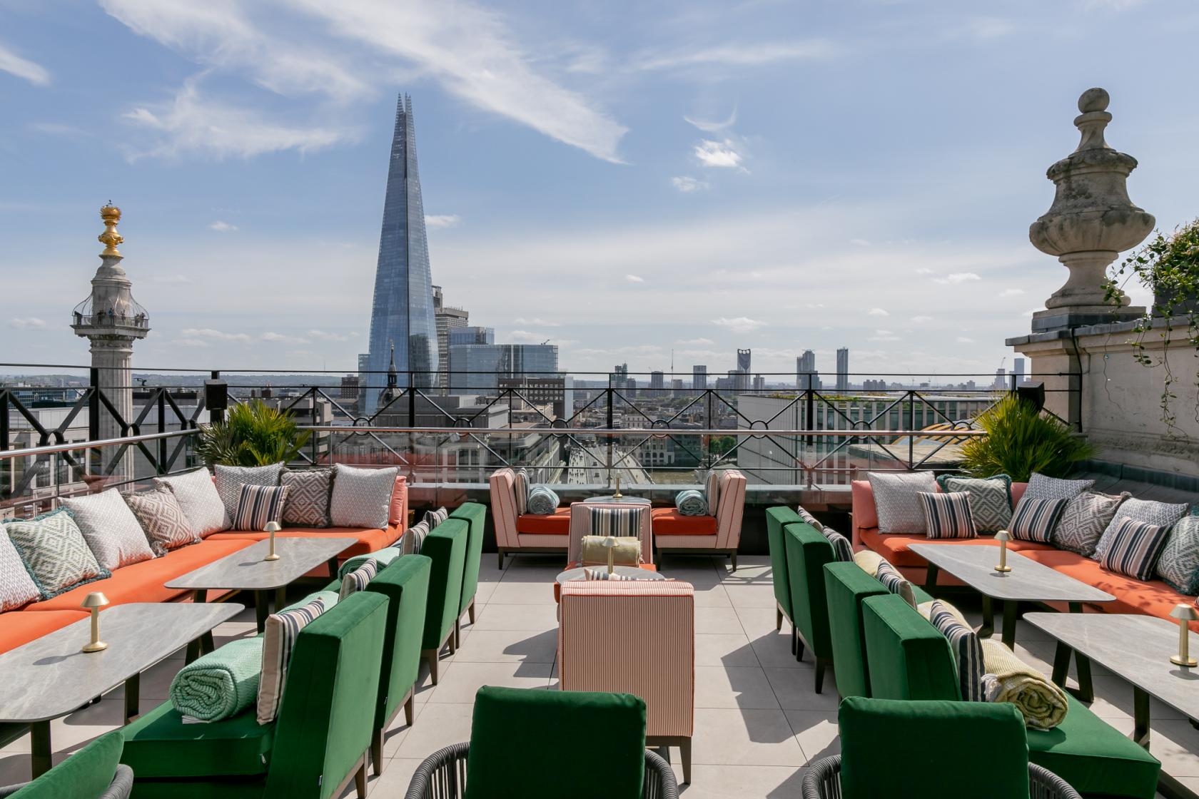 Rooftop venue in Wagtail London with panoramic views for upscale events and cocktail parties.
