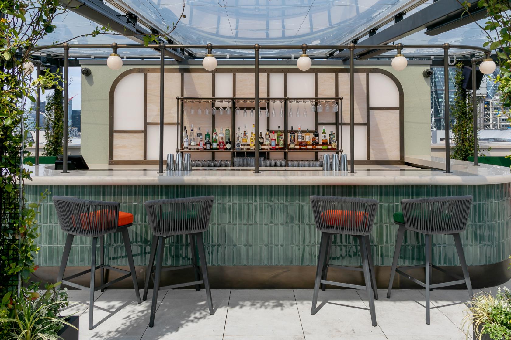 Stylish rooftop bar at Exclusive Hire, Wagtail London for upscale events and cocktail receptions.