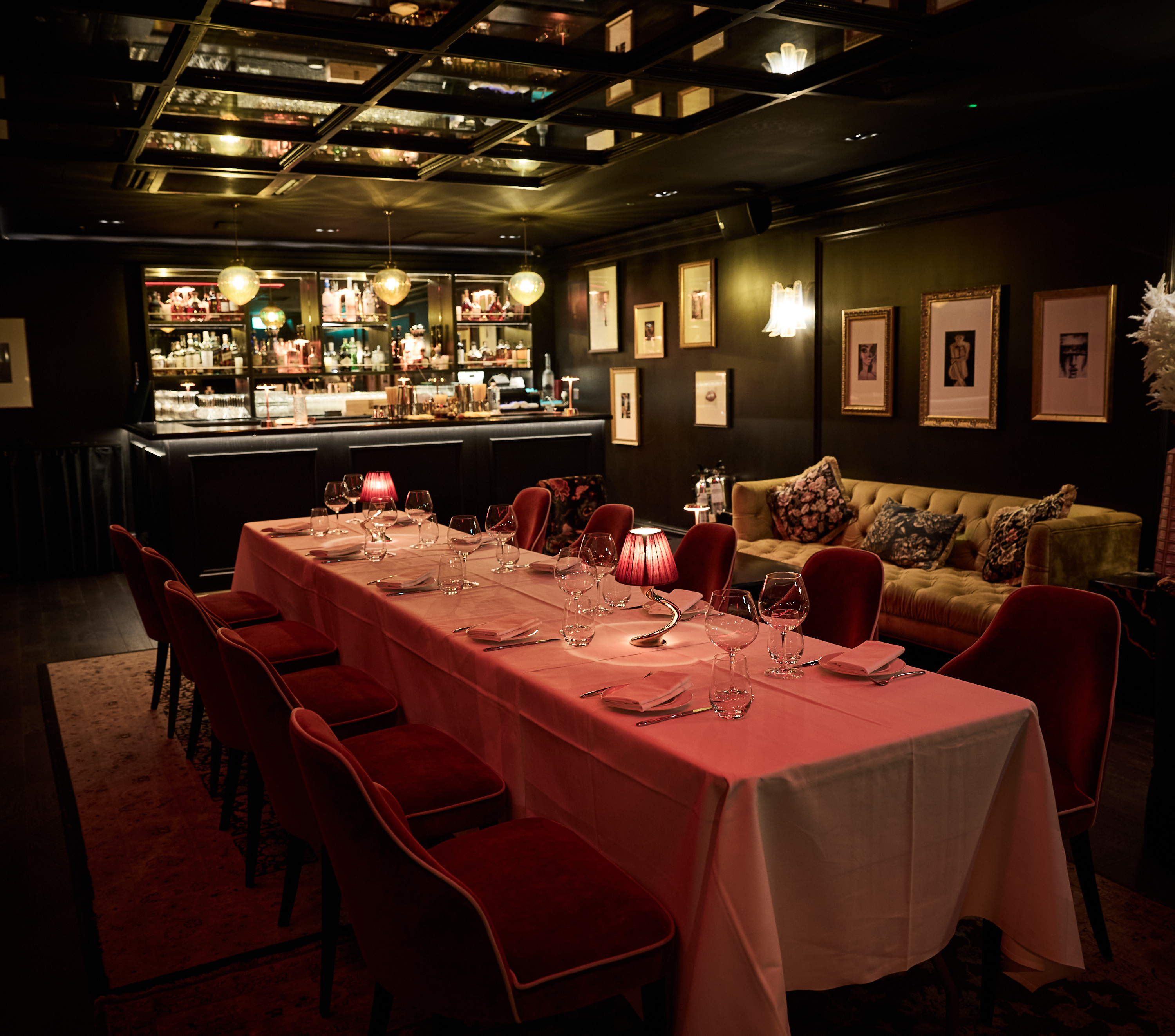 Elegant dining setup at Kinnaird Lounge for intimate gatherings and corporate dinners.