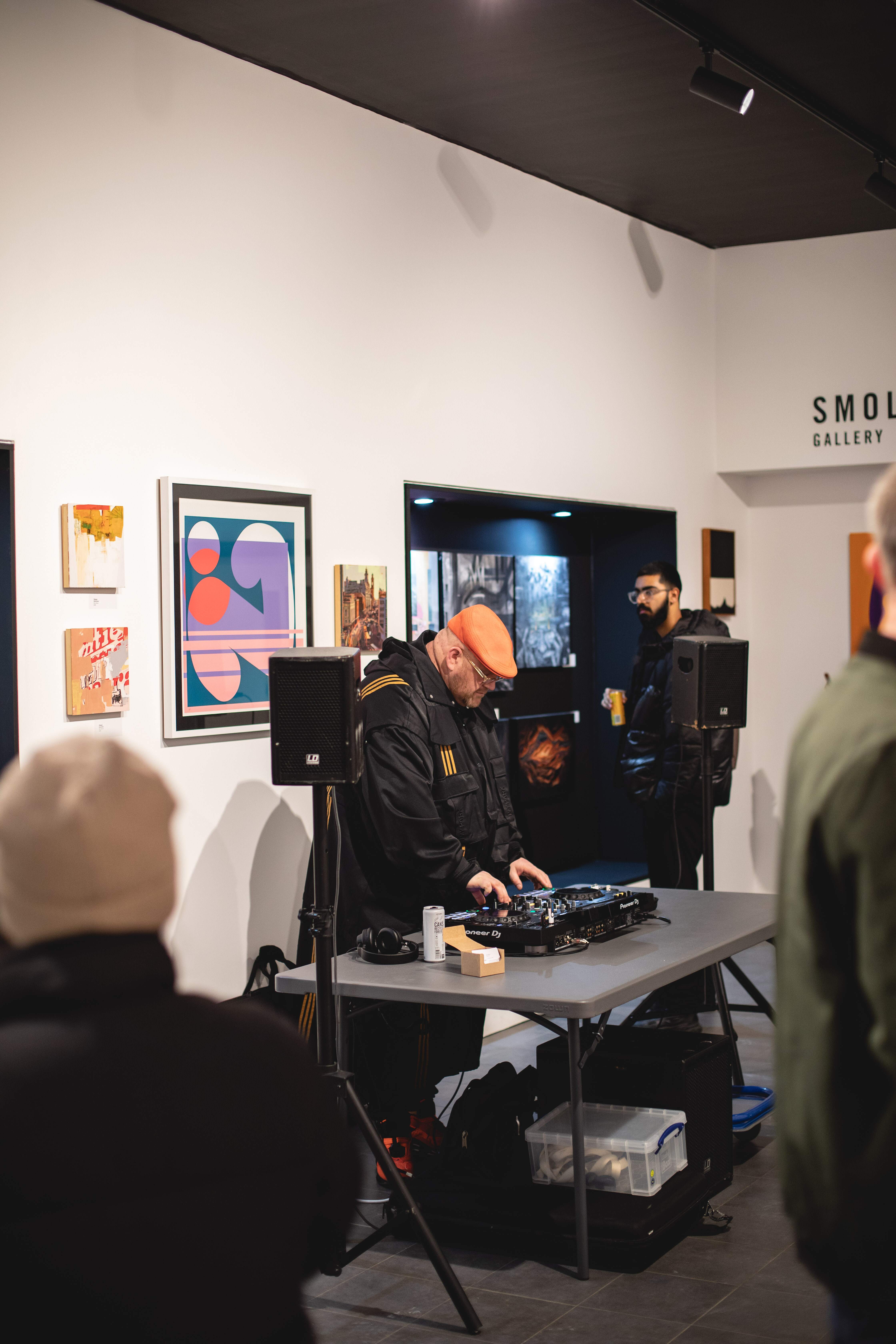 DJ event at Smolensky Gallery, Manchester with vibrant art and engaging atmosphere.