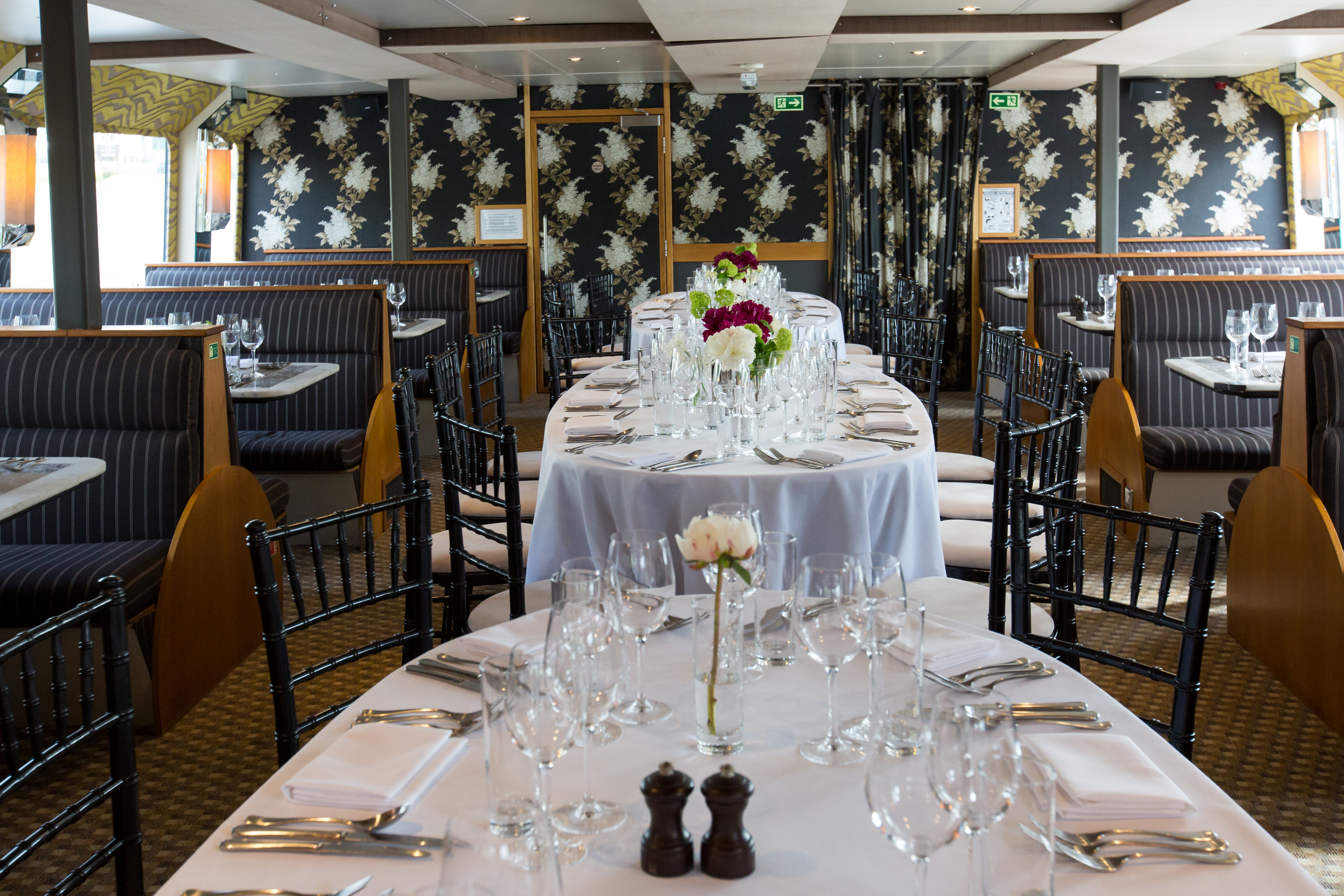 Elegant dining area on Silver Barracuda, perfect for corporate events and celebrations.
