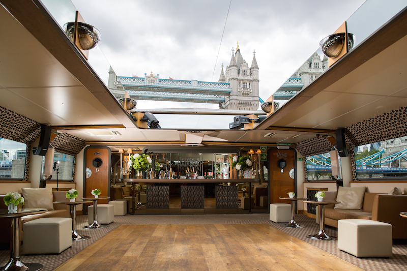 Silver Barracuda event space with elegant seating and views of Tower Bridge.