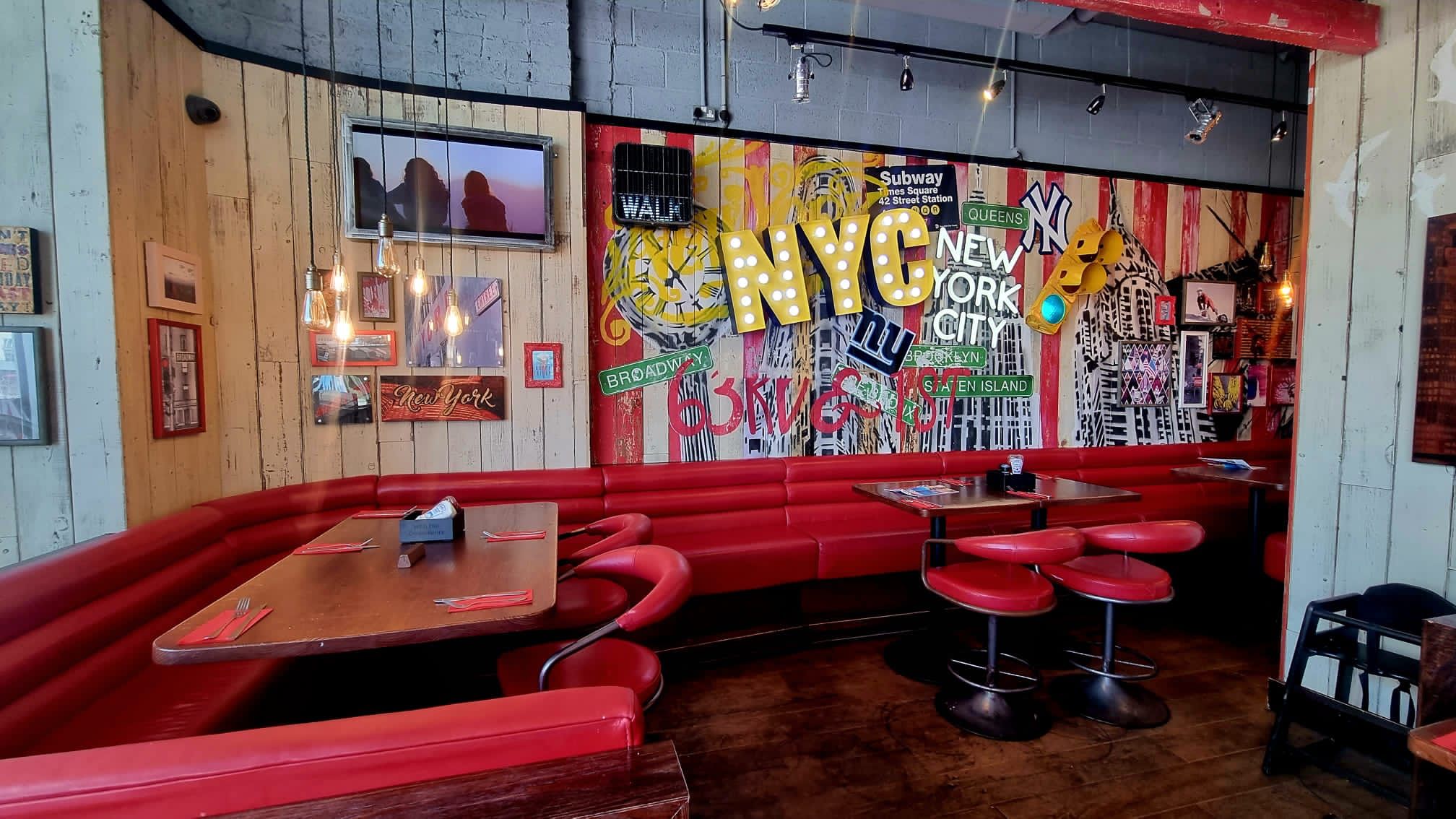 Semi-private dining area at TGI Friday's Brighton Marina, ideal for casual meetings and events.