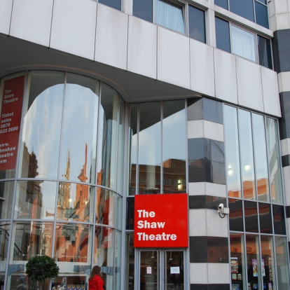 Shaw Theatre: modern glass facade venue for performing arts events and conferences.