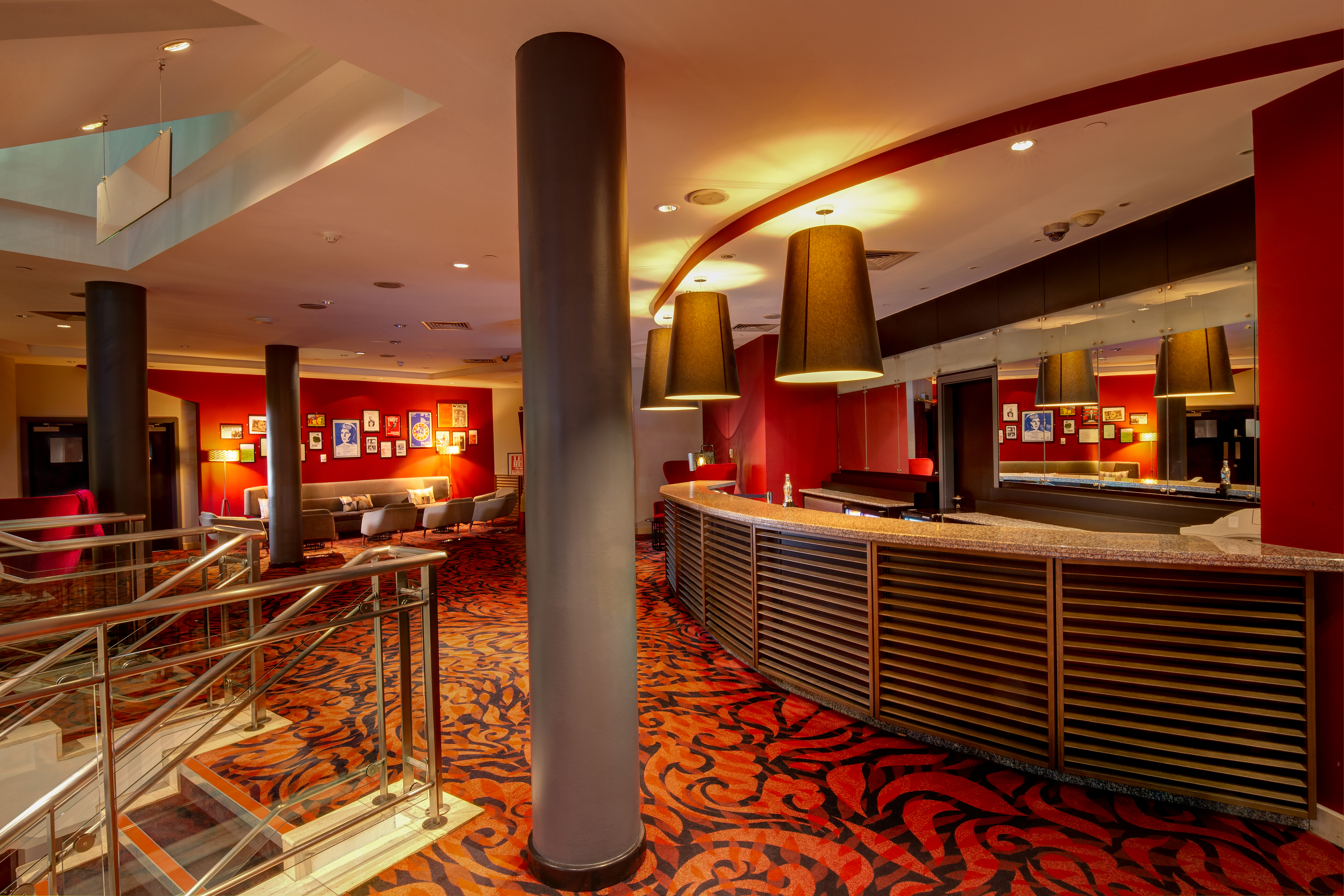 Stylish hotel lobby at The Shaw Theatre, perfect for events and networking.