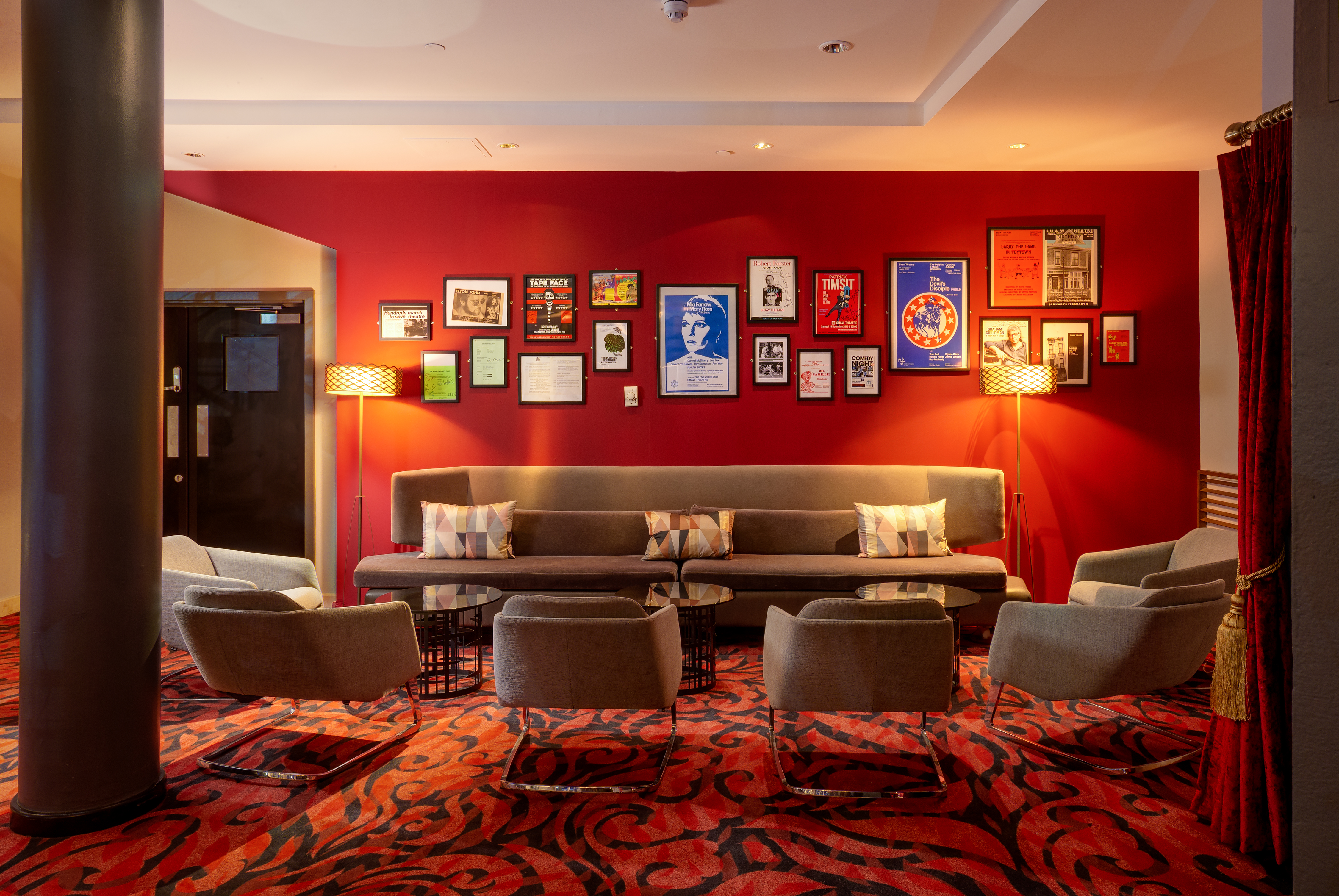 Stylish lounge at The Shaw Theatre, ideal for networking events and informal meetings.