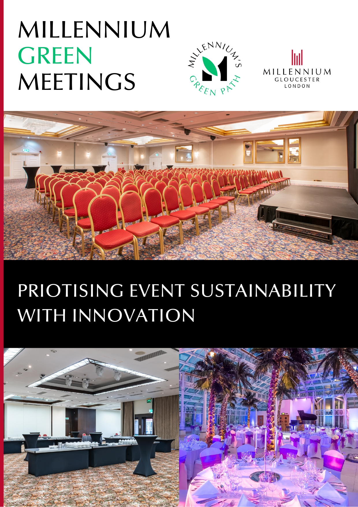 Sustainable event space with red chairs at Millennium Gloucester, London.