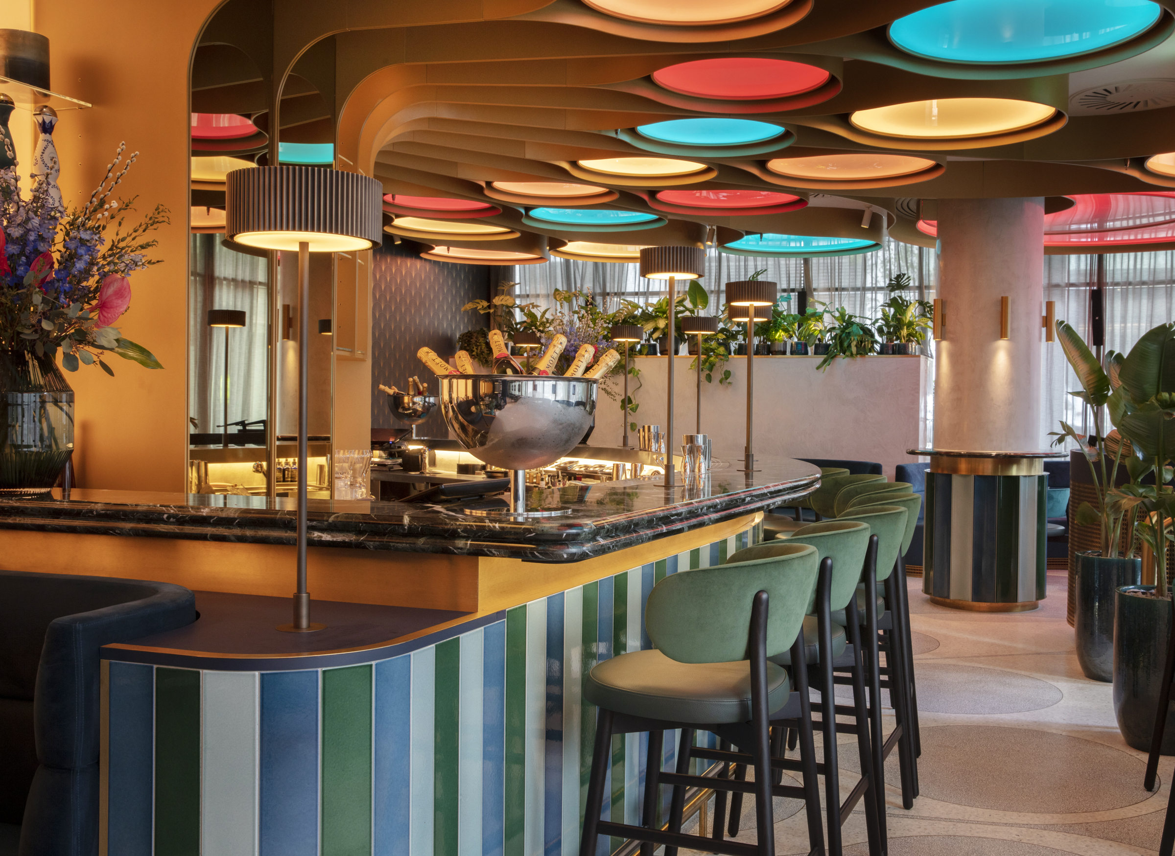 Vibrant bar area at Enchanting Spaces, perfect for networking events and casual meetings.