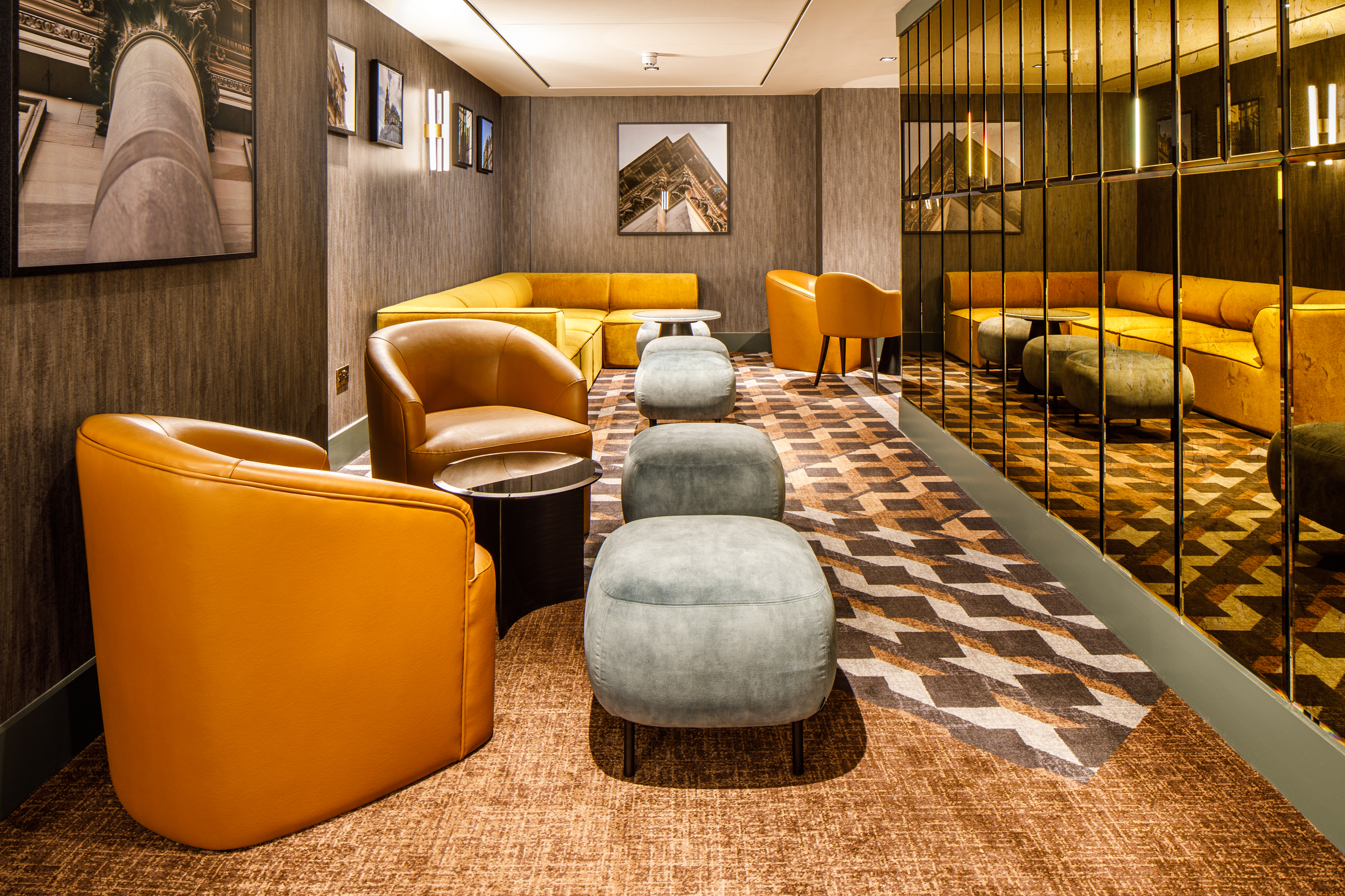 Stylish lounge at Municipal Hotel Liverpool, ideal for networking and informal meetings.