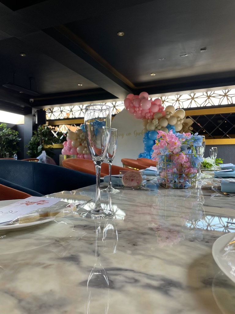 Elegant table setting in Central Restaurant for baby showers and intimate gatherings.