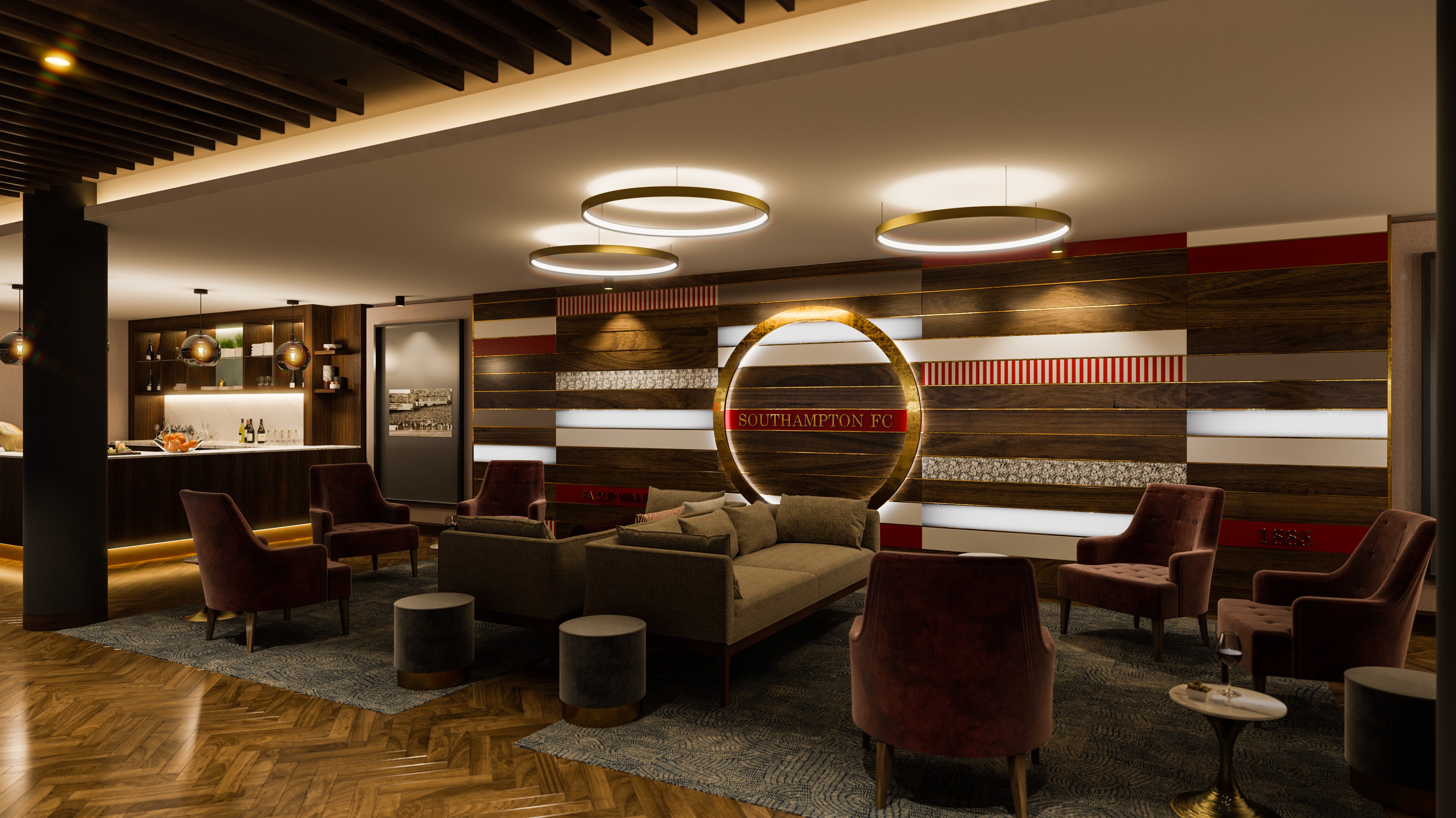 Stylish lounge at Saints Events, Southampton FC, ideal for networking and meetings.