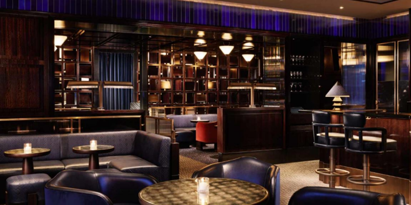 Nobu Bar at Nobu Hotel: elegant lounge with plush seating for networking events.