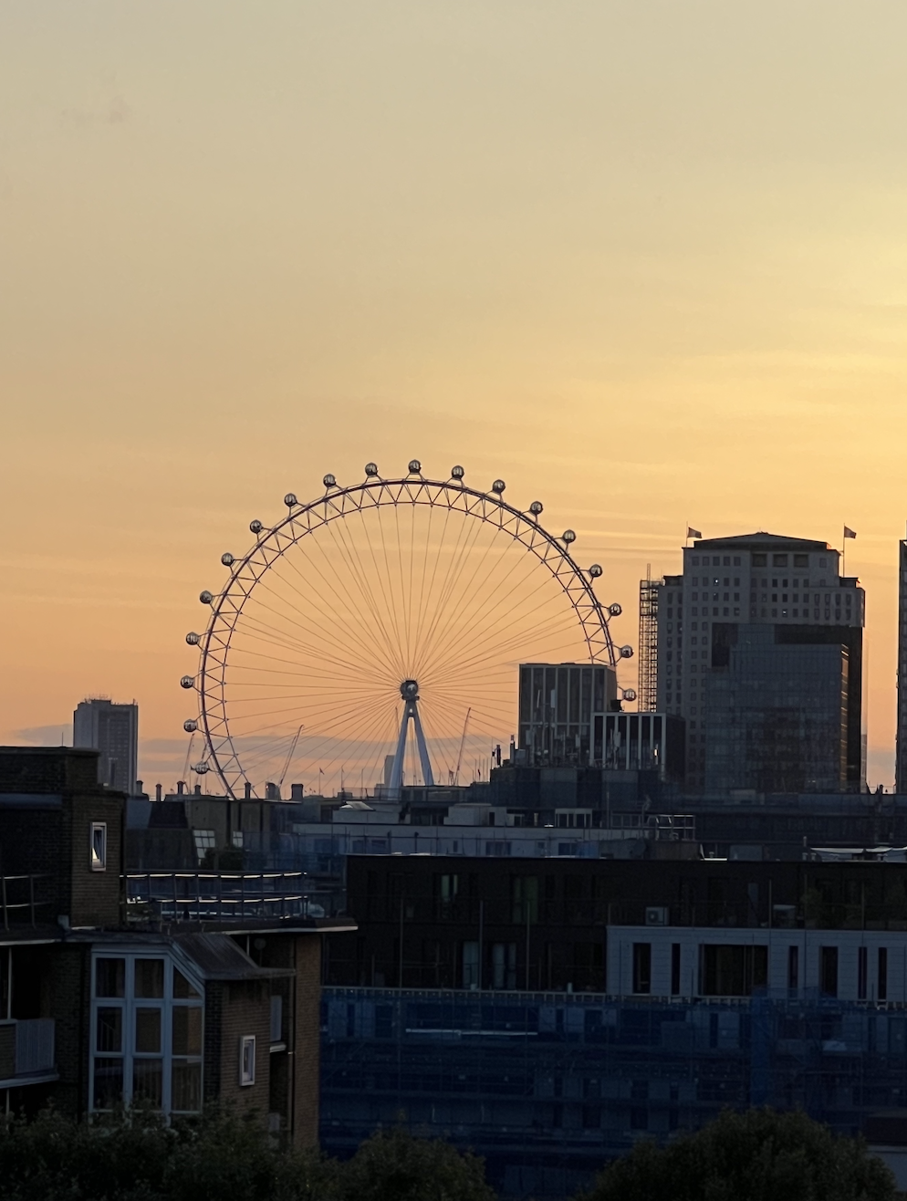 London Penthouse skyline at sunset with London Eye, perfect for events and gatherings.
