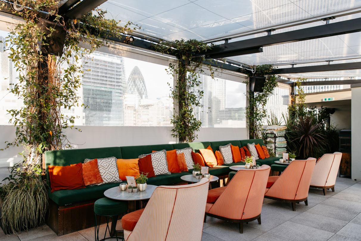 Stylish rooftop venue in Wagtail London for intimate gatherings and networking events.
