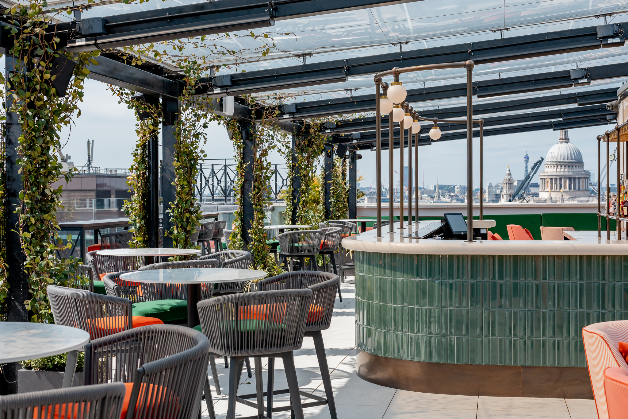 Stylish rooftop venue in Wagtail London with panoramic city views for events.