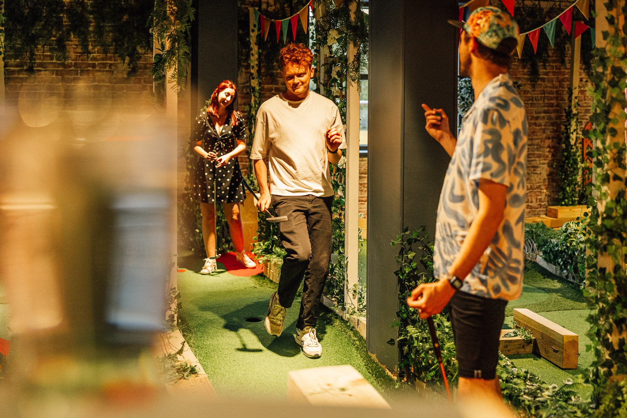 Vibrant event space in Caddies Crawley for team-building and networking activities.