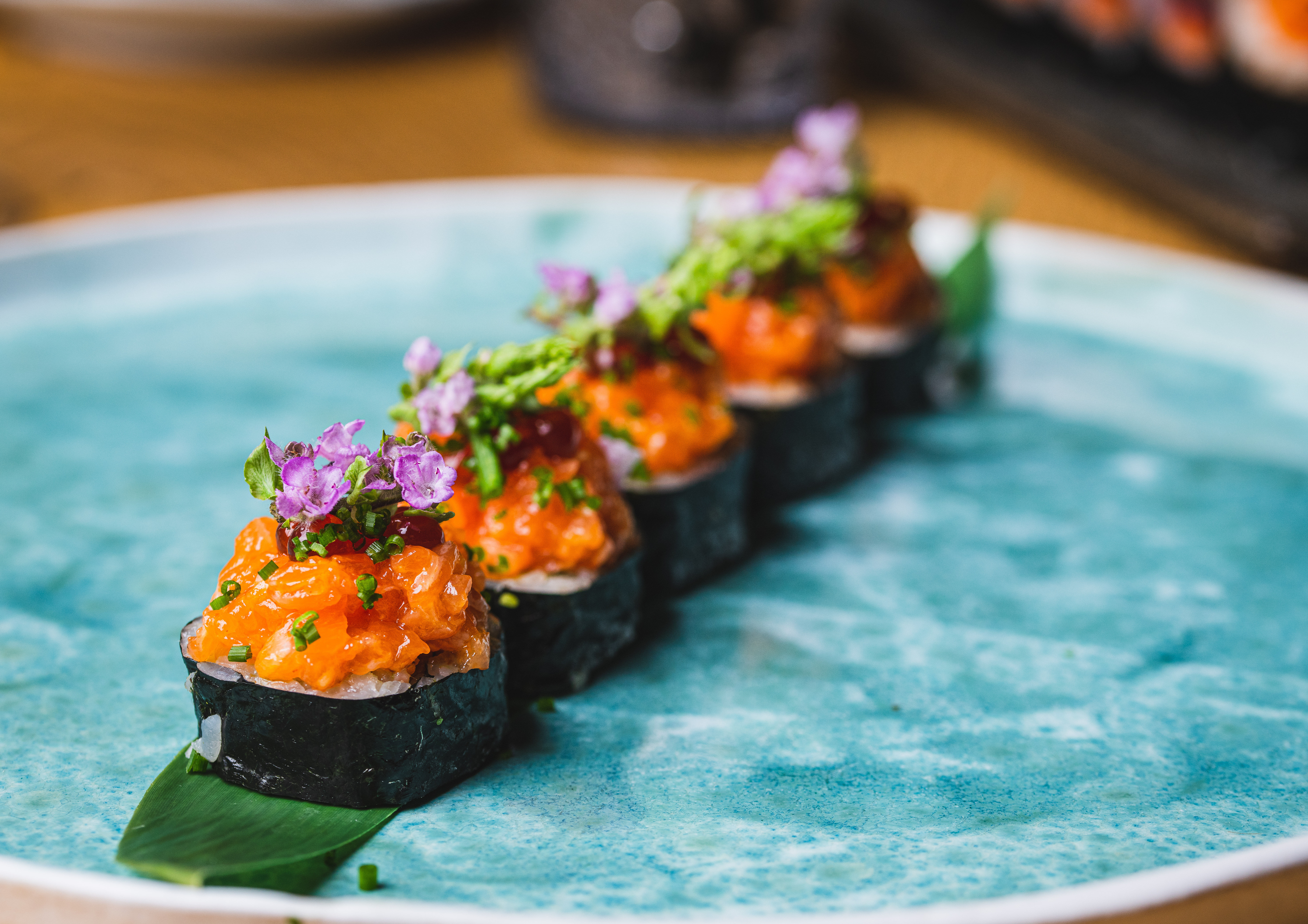Upscale sushi dish in private dining room, perfect for networking events and gatherings.