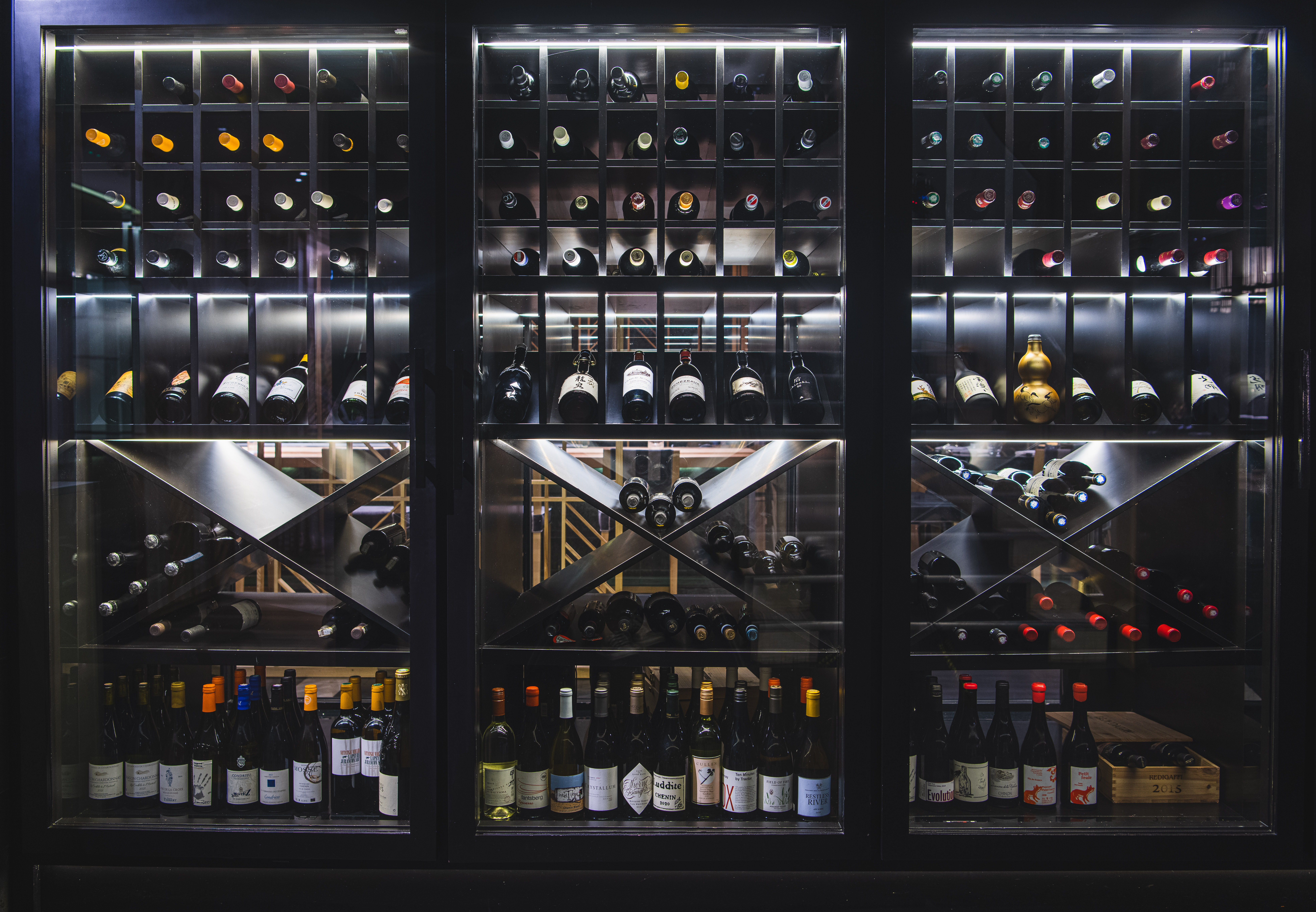 Wine cellar at Cocktail Bar in Ginza, perfect for upscale receptions and tastings.