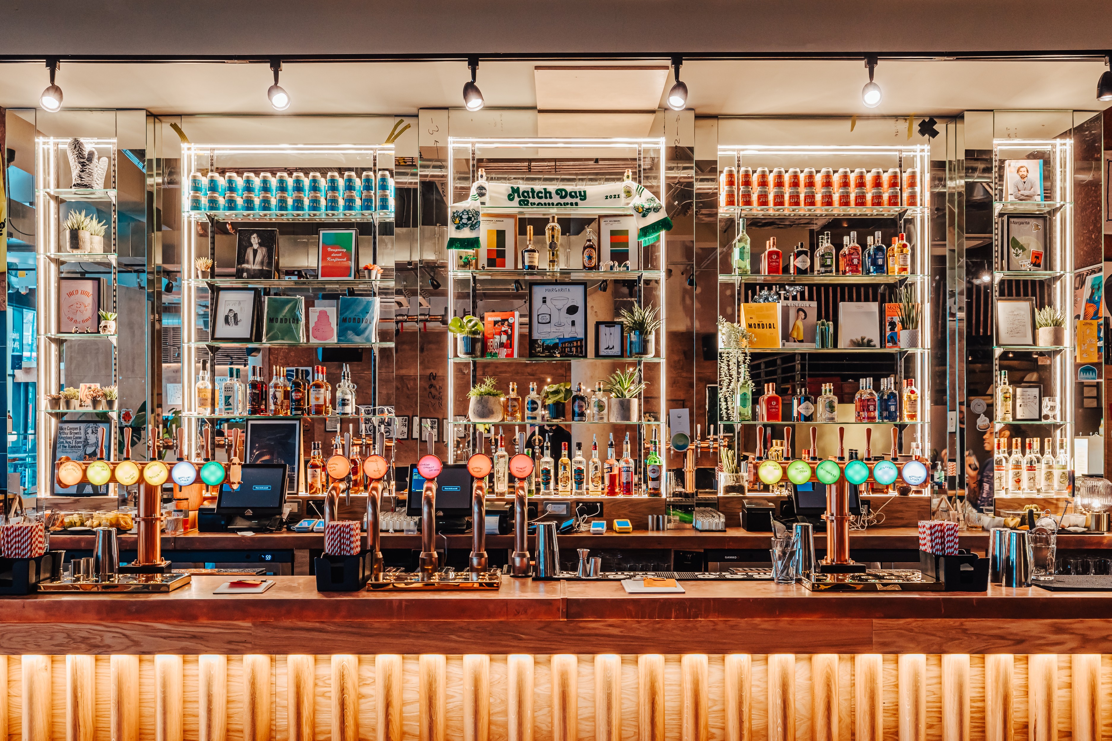 Vibrant bar setup at Mezzanine, perfect for networking events and social gatherings.
