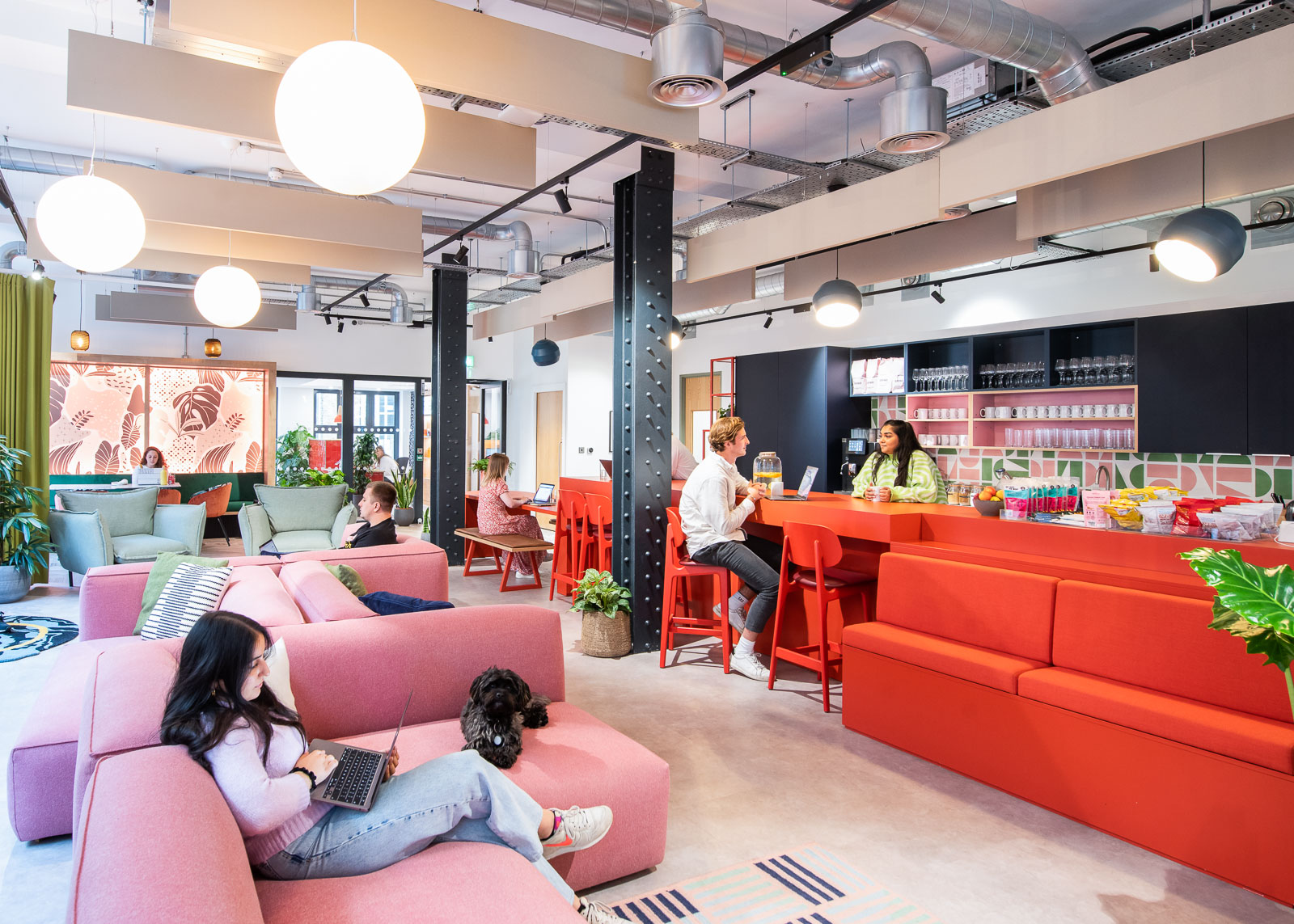 Vibrant co-working space in Shoreditch for casual meetings and networking.
