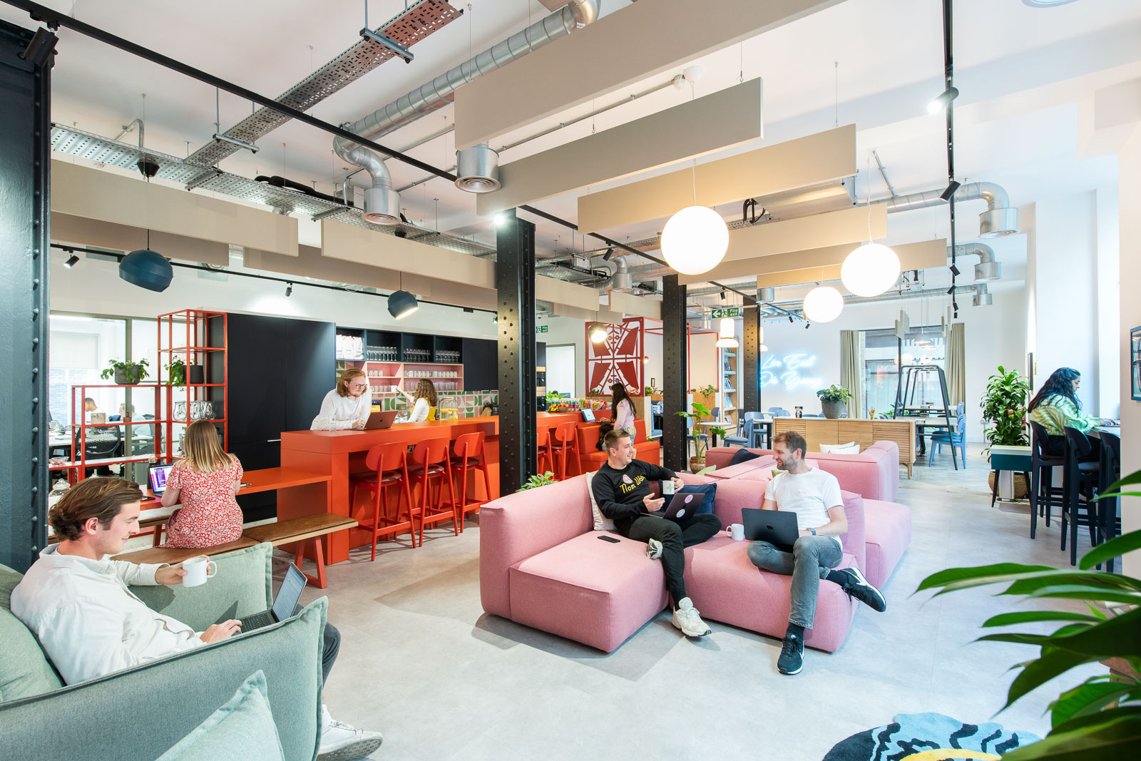 Modern open-concept workspace in Runway East Shoreditch, ideal for collaboration and networking.