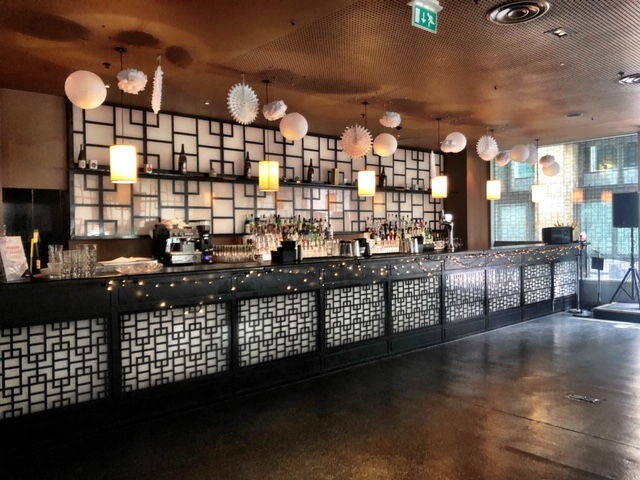 Stylish bar area in Ping Pong Bow Bell's House for networking events and cocktail receptions.